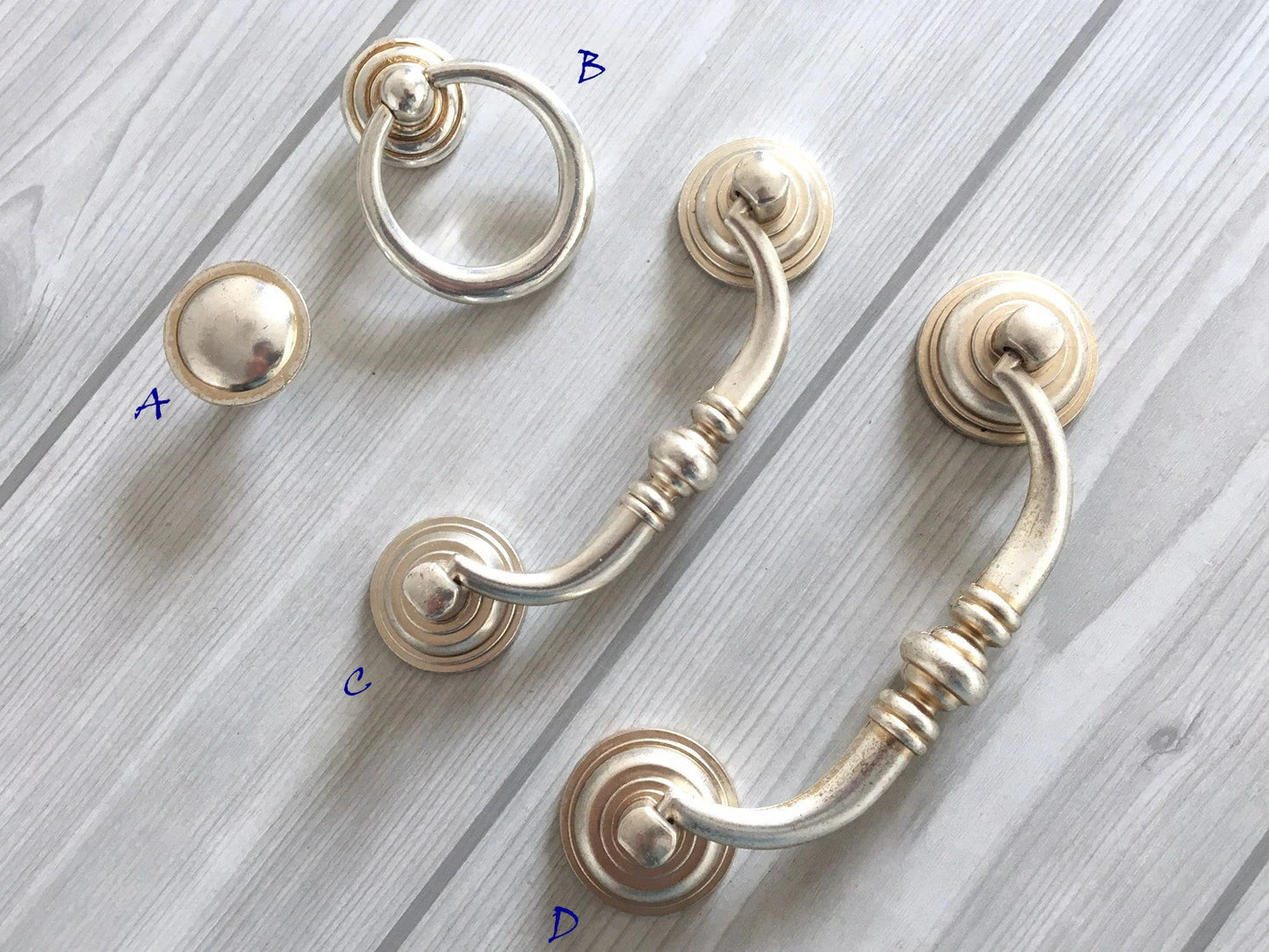 3.5" 4.25" Antique Silver Swing Bail Handle & Drop Ring Pull