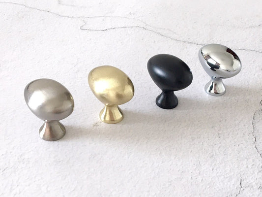 Egg Knob Cabinet Drawer Pull Oval Lynns Hardware Gold Nickel Black Chrome