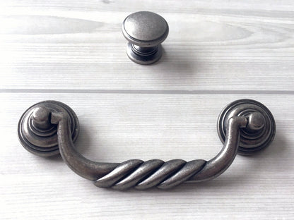 4 1/2" Schubladengriffe Antik Schwarz Silber Zinn Tropfengriff Bail Kommode Pulls Rustikale Schrankgriffe Griff Lynns Hardware 114 mm 4,5"