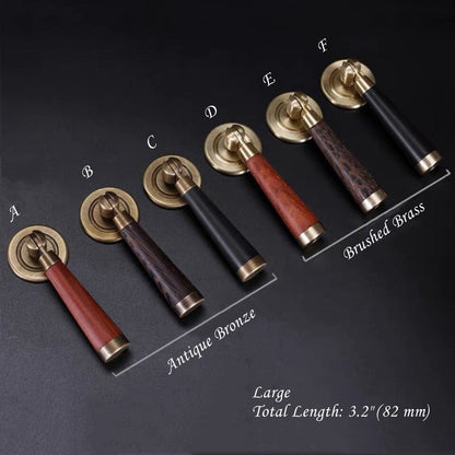 Set of wooden pendant handles with different finishes on a dark background