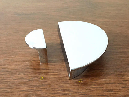 Polished chrome half-circle drawer pulls with 1 1/4" and 2 1/2" C-C