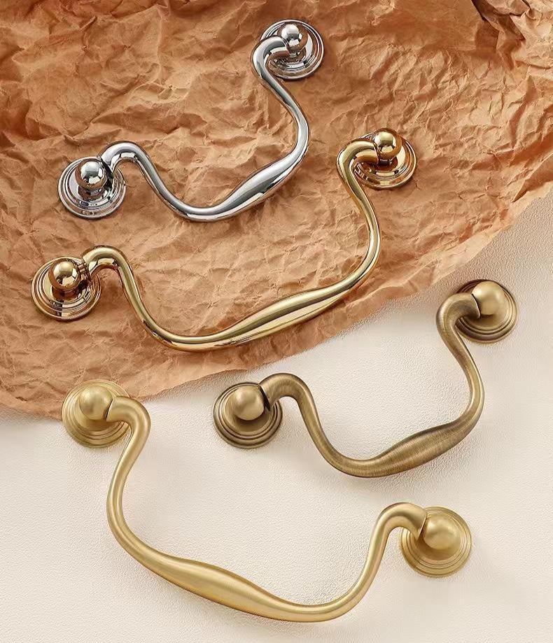 3.75" 5" Centers Brass Swan Neck Bail Pull 96 128 mm Holes | Lynns Hardware