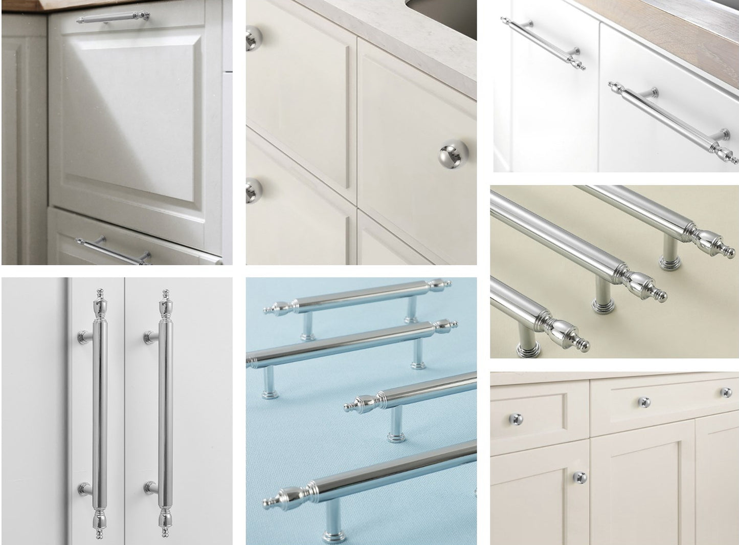 Brass Cabinet Bar Pull, Shiny Silver Drawer Knob, Polished Chrome