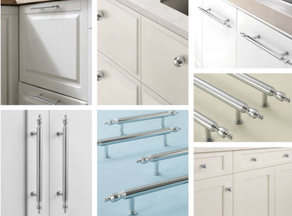 Brass Cabinet Bar Pull, Shiny Silver Drawer Knob, Polished Chrome