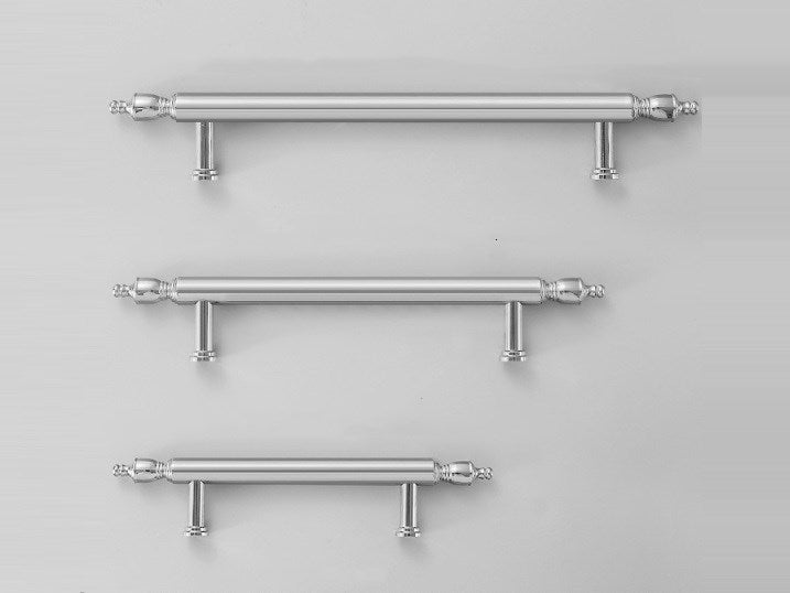 Brass Cabinet Bar Pull, Shiny Silver Drawer Knob, Polished Chrome