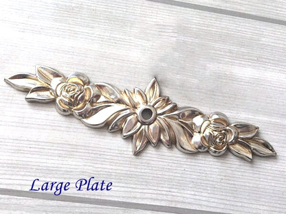 Drawer Knobs with Backplate, Shabby Chic, White Antique Silver