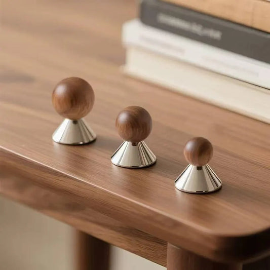Modern Walnut Brass Cabinet Knob Drawer Pulls Chrome Lynns Hardware