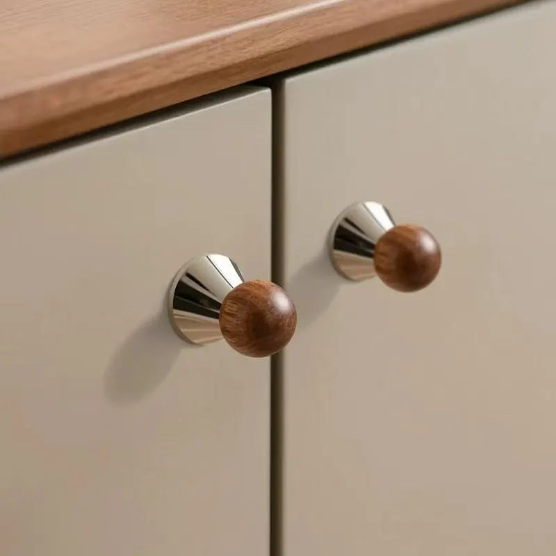 Modern Walnut Wood Cabinet Knob Drawer Pulls Chrome 