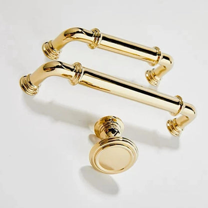 modern shiny gold kitchen pulls with 3-3/4 and 5 inch hole spacing