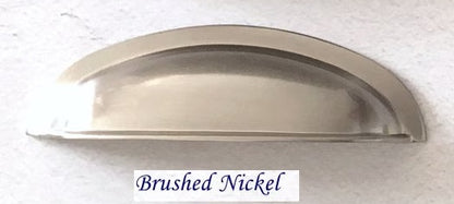 3" Cup Drawer Pull & Cabinet Knob 76 mm Centers, Gold, Nickel, Bronze and Pewter