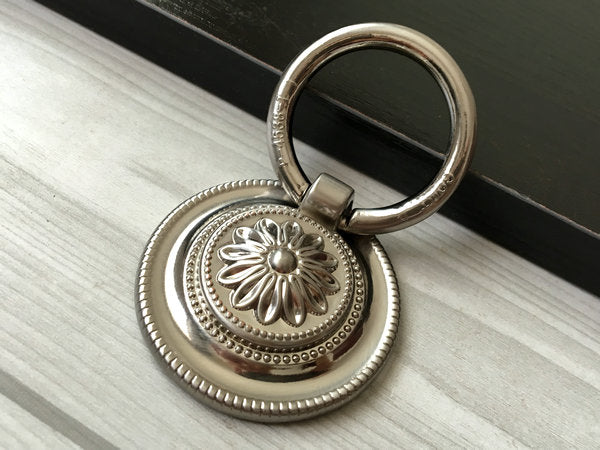 Nickel Silver Ring Cabinet Pull Drop Pendant Drawer Knobs Shabby Chic Modern