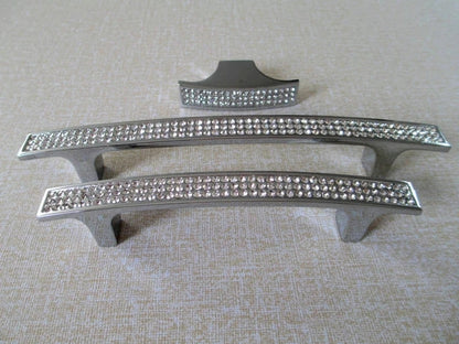Crystal Drawer Pulls, Rhinestone Cabinet Handles, Polished Chrome, 3.75", 5", 6.25" Center