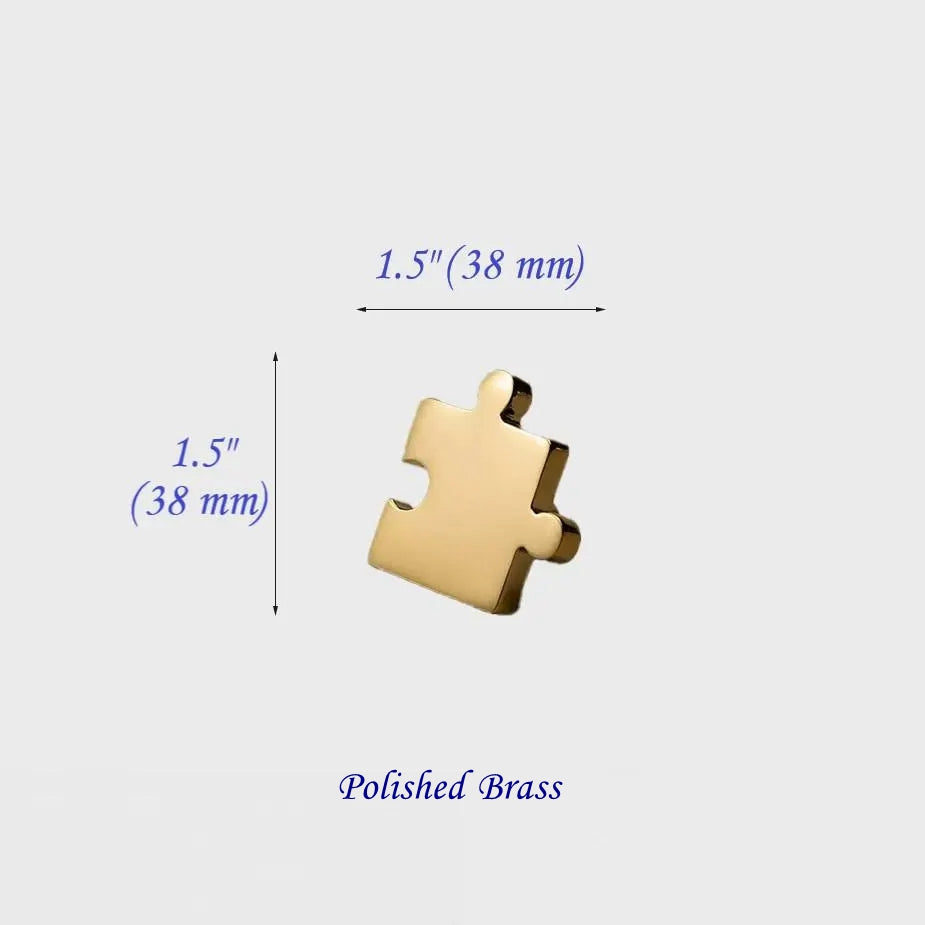 Puzzle Piece Brass Knobs, Nursery Dresser Pull, Kids Cabinet Hardware, Gold Polished Chrome