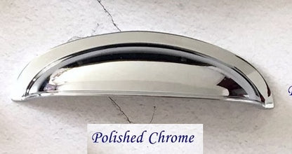 3" Cup Drawer Pull & Cabinet Knob 76 mm Centers, Gold, Nickel, Bronze and Pewter
