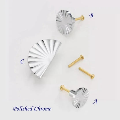 Brass Sunburst Half Moon Drawer Knob, Semi Circle Cabinet Pull, Black Gold Chrome