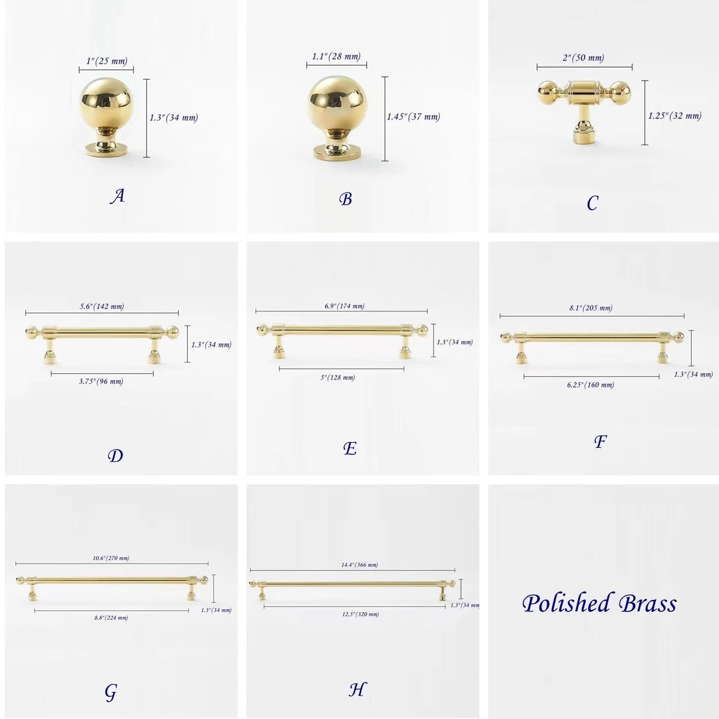 polished brass cabinet handles