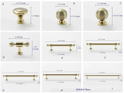Polished Gold Brass Beehive Kitchen Cabinet Pulls Handles