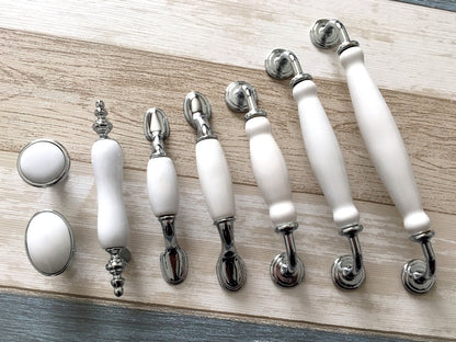 porcelain drawer pulls Lynns Hardware White Silver