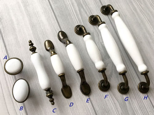Porzellan Schubladengriffe Schrankgriffe Weiß Antik Bronze | Lynns Hardware