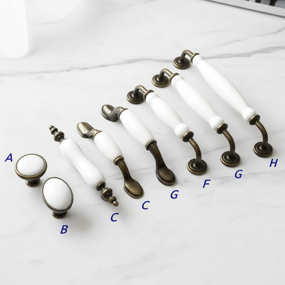 White Porcelain Antique Bronze Drawer Handles - 76 96 128 160 192 mm