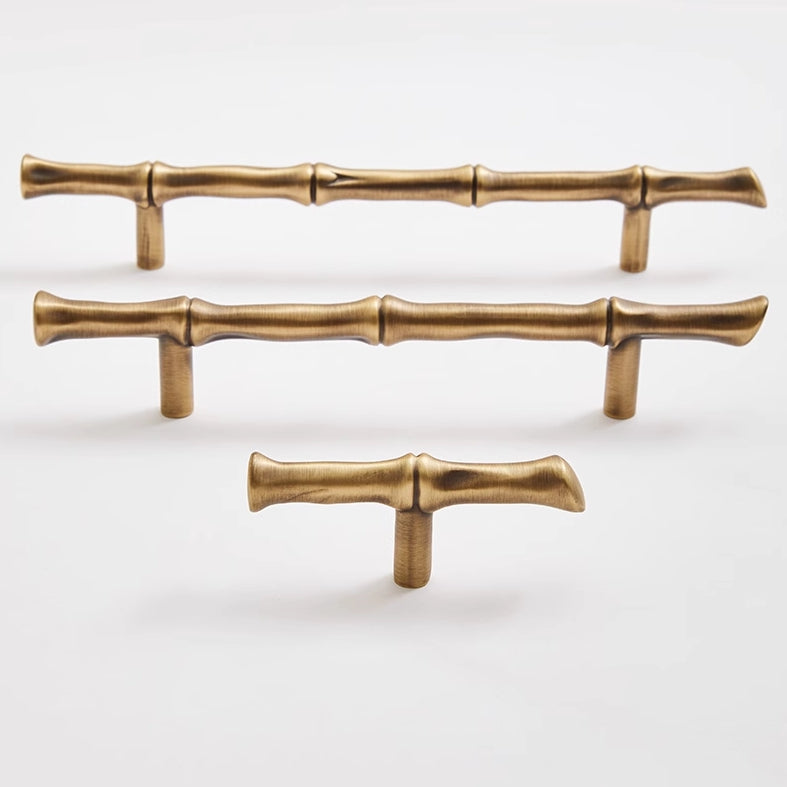 Asian-inspired Bamboo Cabinet Pulls 5" 6.25", Solid Brass, Polished Brass / Chrome / Antique Bronze
