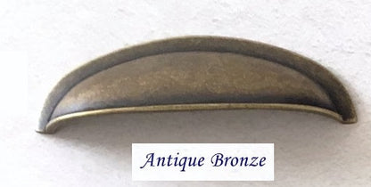 3" Cup Drawer Pull & Cabinet Knob 76 mm Centers, Gold, Nickel, Bronze and Pewter
