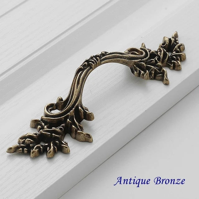 2.5" 3.75" C-C French Provincial Leafy Drawer Pulls, Antique Bronze Gold Silver, 64 96 mm Holes