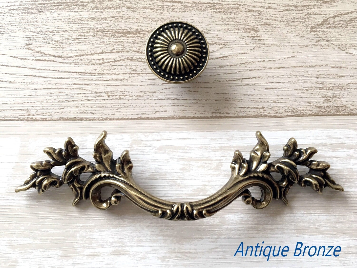 3" Centers Leafy Drawer Pulls, French Provincial, Antique Bronze Silver Copper
