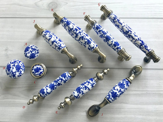 Blau-weiße Schrankgriffe, Schubladenknöpfe für chinesische Möbel