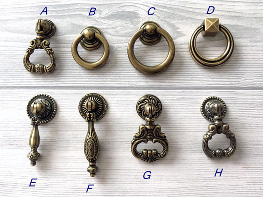 Antique Bronze Drawer Pull Drop Ring Vintage Style Hardware