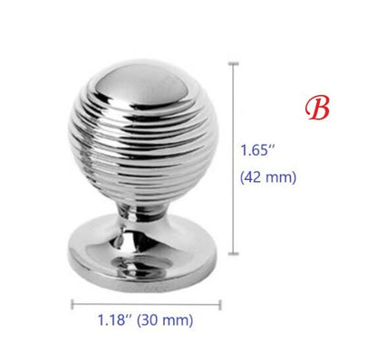 Beehive Brass Cabinet Pulls and Knobs, Polished Gold and Chrome, Luxurious