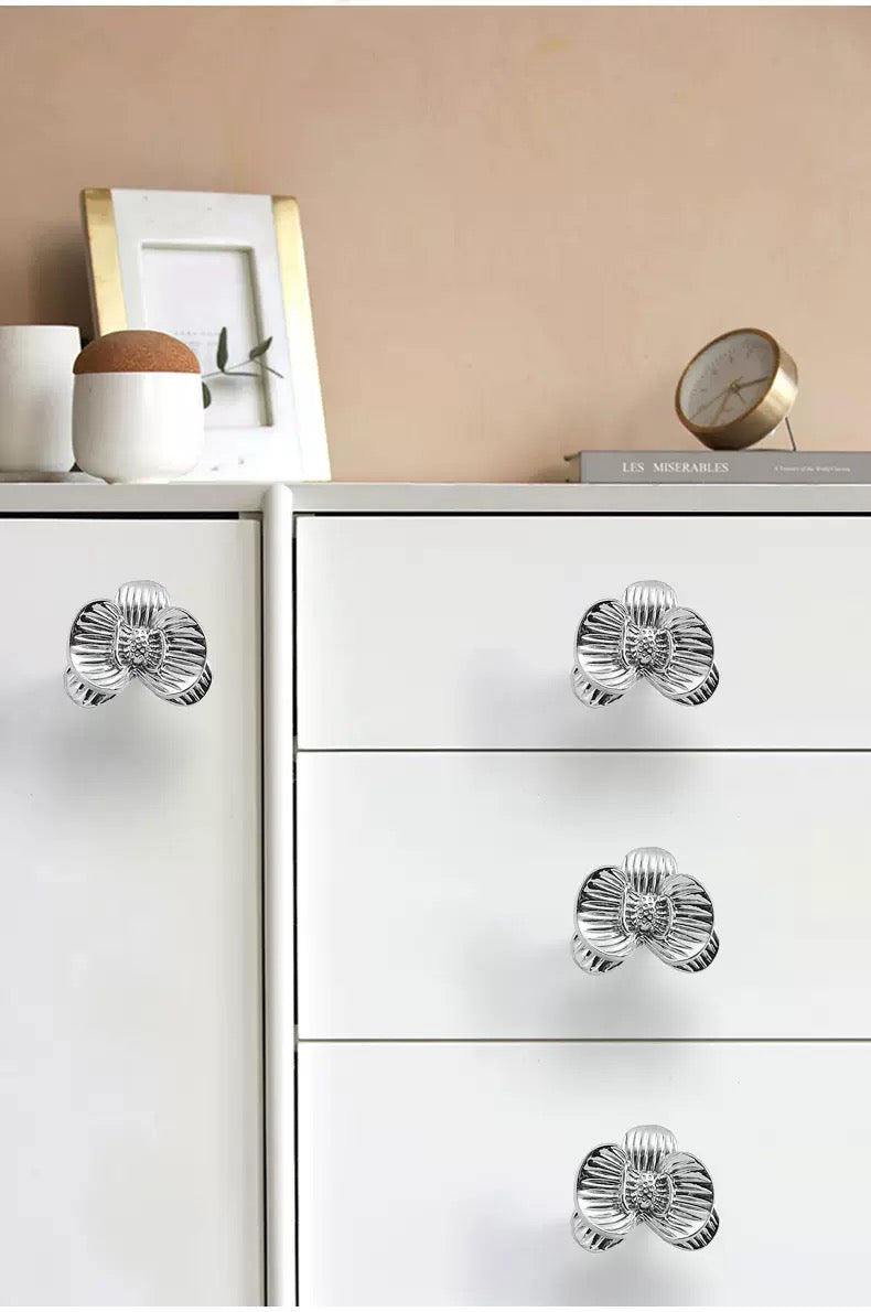 Shabby Chic Floral Drawer Knobs Kitchen Cabinet Pulls Hardware Silver Chrome