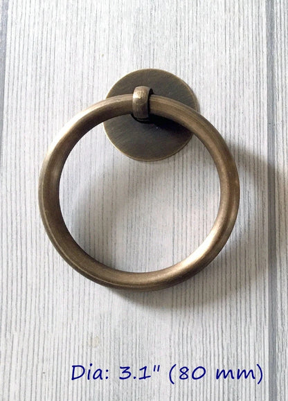 Poignée de commode en laiton, bouton de tiroir à anneau, bronze antique, non laqué