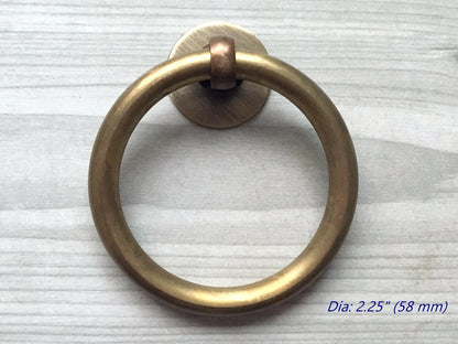 Poignée de commode en laiton, bouton de tiroir à anneau, bronze antique, non laqué