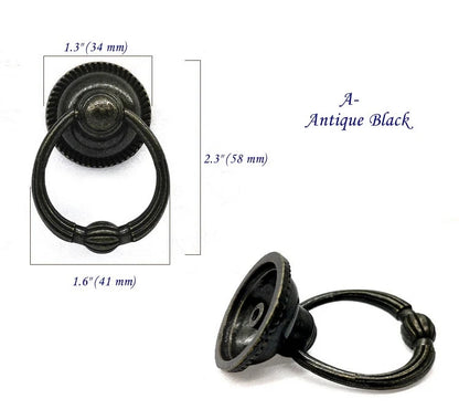 Vintage Style Antique Black Drop Ring Pull Drawer Knob Hardware