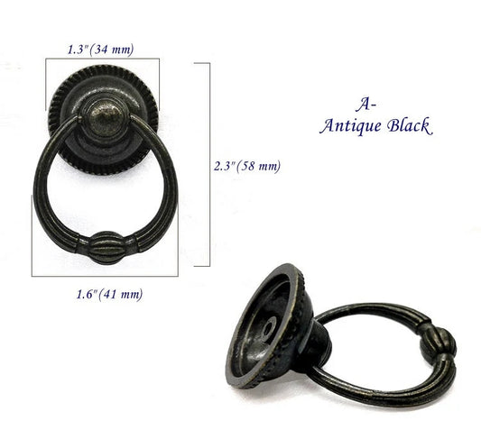 Vintage Style Antique Black Drop Ring Pull Drawer Knob Hardware