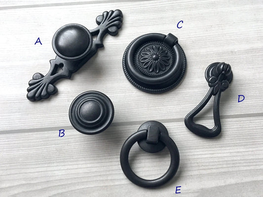 Vintage Style Cabinet Knob Backpalte Drop Ring Drawer Pulls Kitchen Hardware