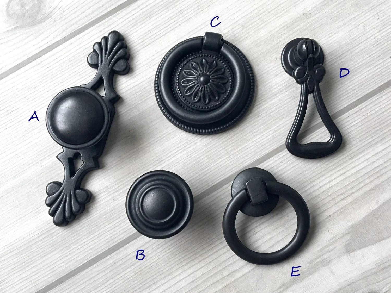 Vintage Style Cabinet Knobs Backplate Drop  Ring Drawer Pulls Kitchen Hardware