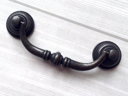 4-1/4 Inch Centers Drawer Pulls Antique Bronze Silver Bail Handle 4.25 Holes