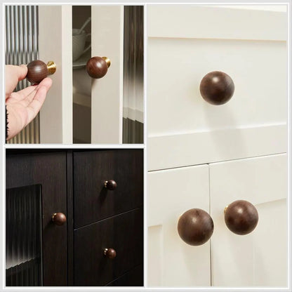Walnut Brass Drawer Knobs Kitchen Cabinet Hardware