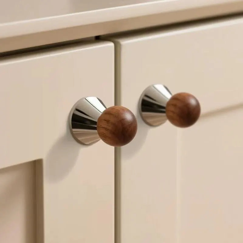 Wooden Knobs Walnut Kitchen Cabinet Knob Drawer Pulls Chrome