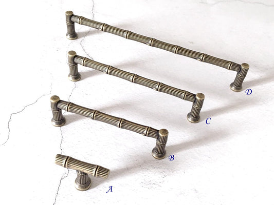 Bamboo Drawer Pulls Cabinet Handle Hardware Antique Bronze 96 128 192 mm Holes