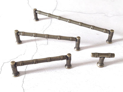 Bamboo Drawer Pulls Cabinet Handle Hardware Antique Bronze 96 128 192 mm Holes