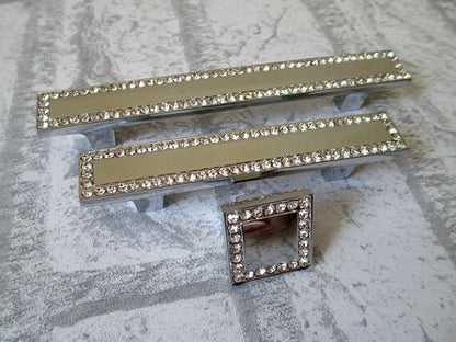 2.5" 3.75" Silver Crystal Drawer Pulls - Rhinestone Cabinet Knobs